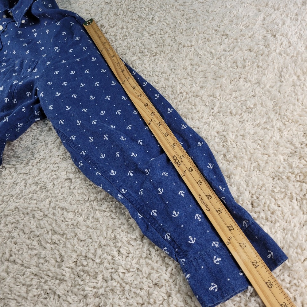 Alan Flusser Shirt Men's Large Blue Linen Blend Anchor Nautical Print Button L/S - Picture 8 of 10